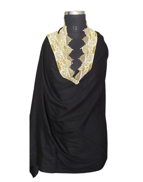 Women  Stole Plain designwith side border stone  Black